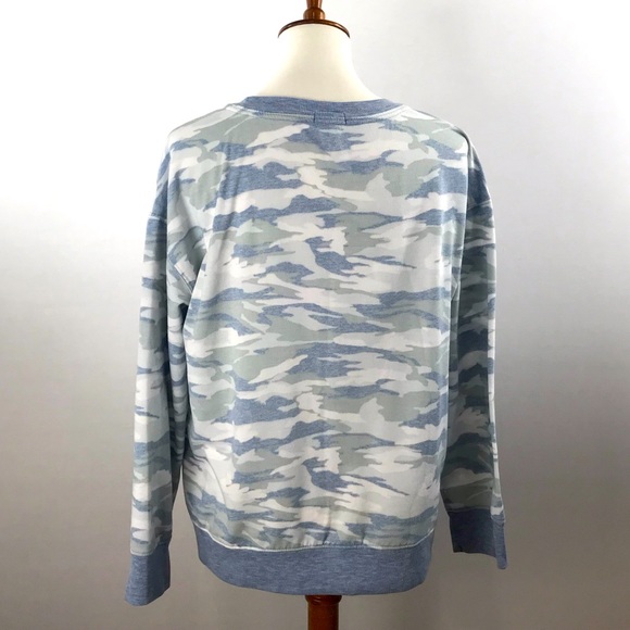 Splendid Crew Neck Blue & White Camoflauge Sweat Shirt Sweater Top - Picture 4 of 11